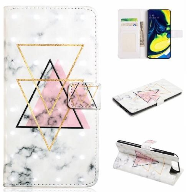 Mintás PU bőr pénztárca tok Samsung Galaxy A80-hoz - háromszög alakú