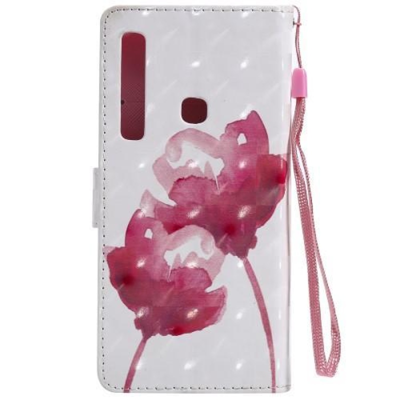 Mintás PU bőr pénztárca tok Samsung Galaxy A9 készülékhez - piros virágok