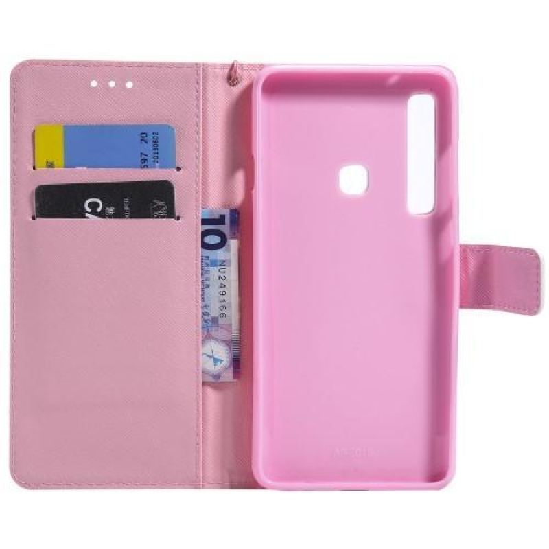 Mintás PU bőr pénztárca tok Samsung Galaxy A9 készülékhez - piros virágok