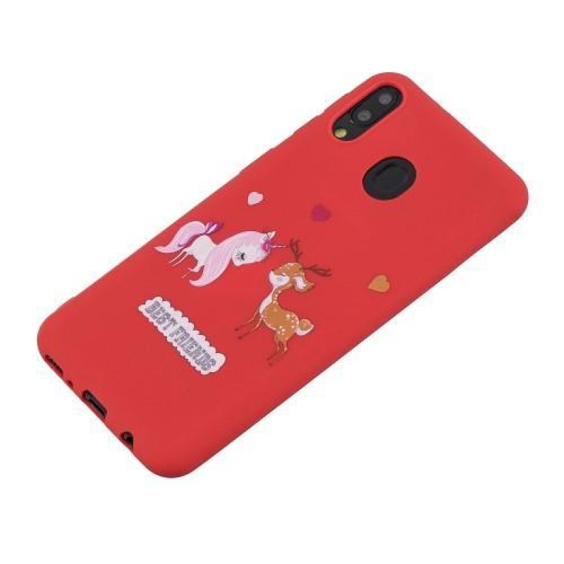 Mintás matt zselés tok Samsung Galaxy M20-hoz - piros / szarvas