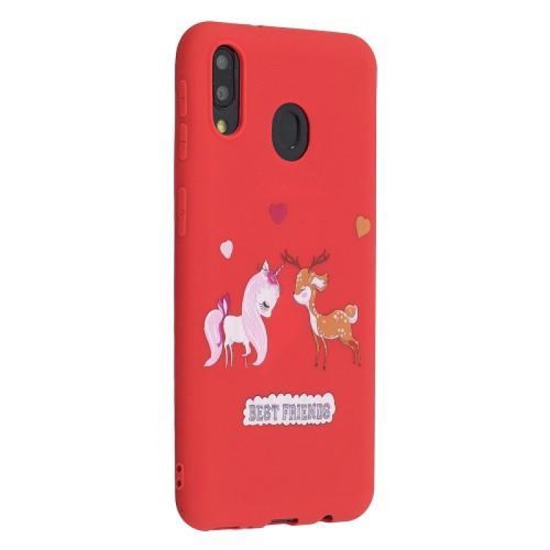 Mintás matt zselés tok Samsung Galaxy M20-hoz - piros / szarvas