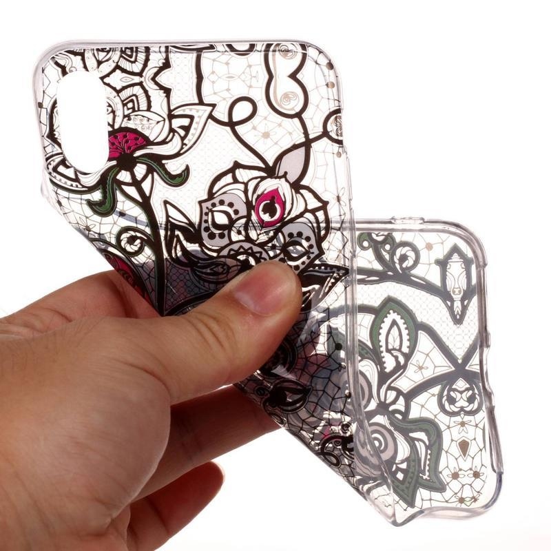 Patty zselés tok iPhone XS / X készülékhez - fekete csipke és pillangó