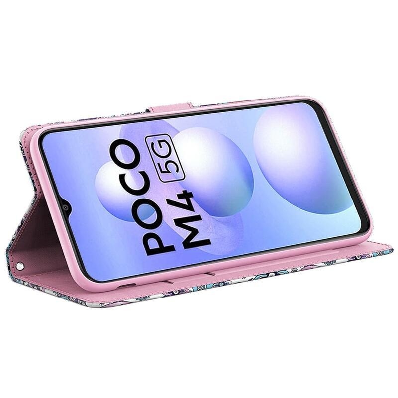 Nyomtatott pénztárca tok a Xiaomi Poco M4 5G számára - kasmír minta