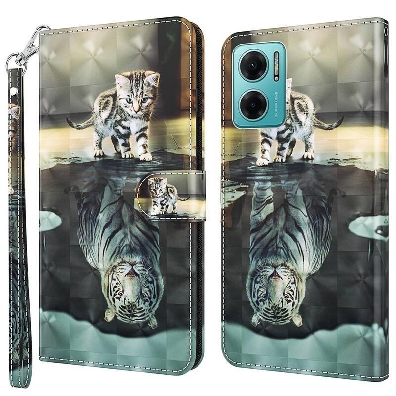 Nyomtatás pénztárca tok Xiaomi Poco M4 5G - macska és tigris tükörkép
