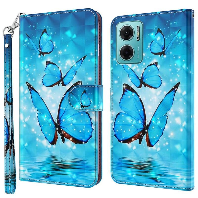 Nyomtatott pénztárca tok Xiaomi Poco M4 5G - kék pillangókhoz