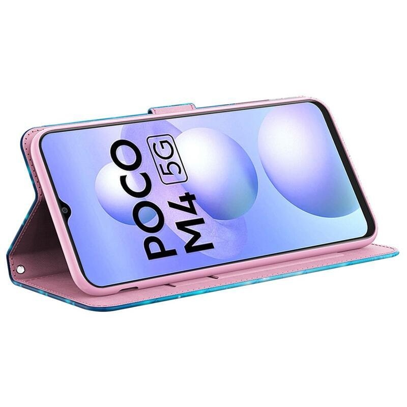 Nyomtatott pénztárca tok Xiaomi Poco M4 5G - kék pillangókhoz