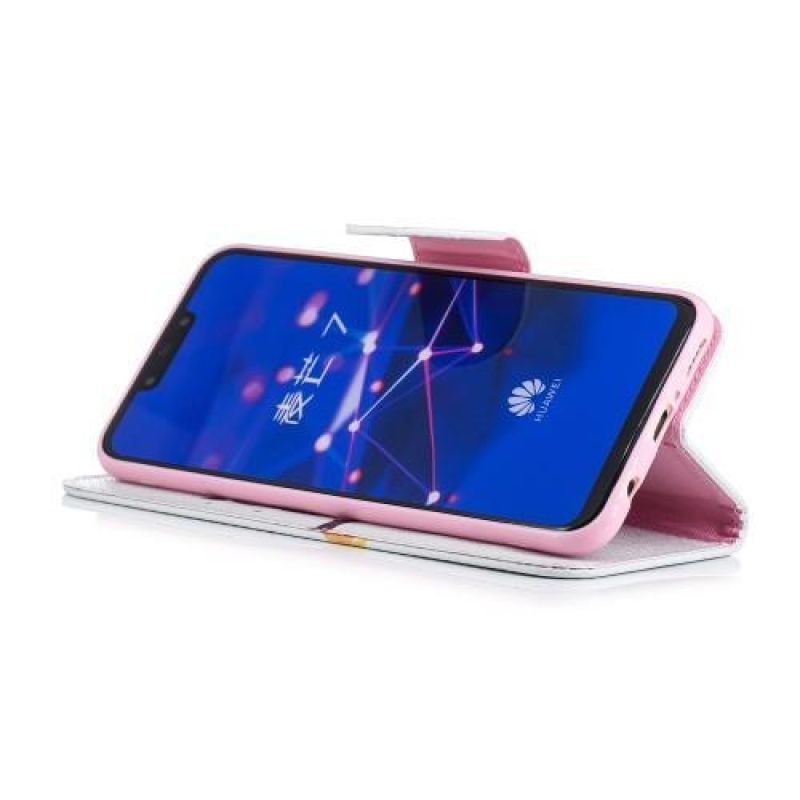 Patty PU bőr flip tok állvánnyal a Huawei Mate 20 Lite-hoz - bagoly egy ágon