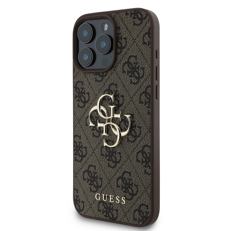 Guess PU 4G fém logós hátlap iPhone 16 Pro barna színű iPhone 16 Pro számára
