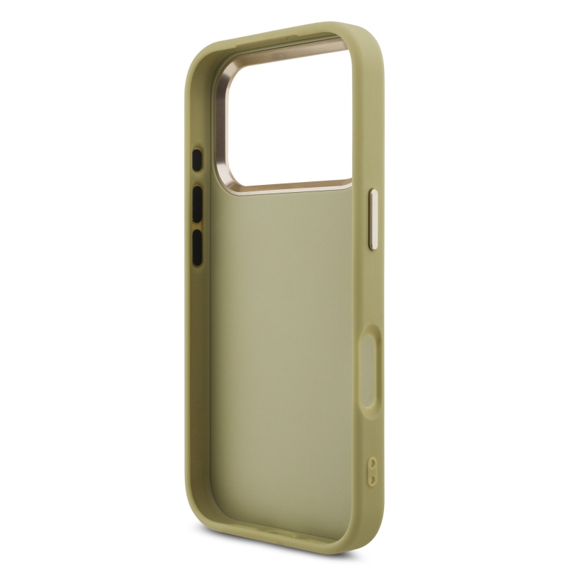 Guess PU Fixed Glitter 4G fémkeret hátsó borító iPhone 17 Pro aranyhoz