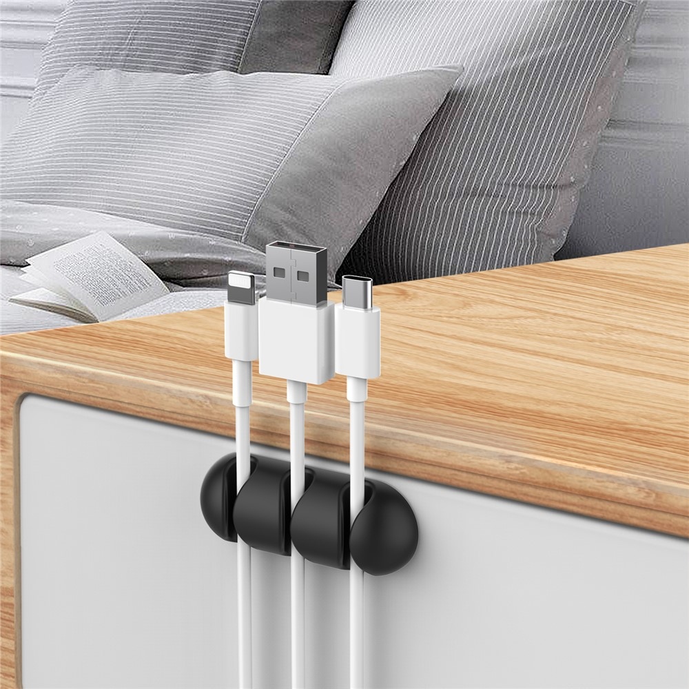 Szilikon kábeltartó 3 horonnyal és öntapadós rögzítéssel - fekete