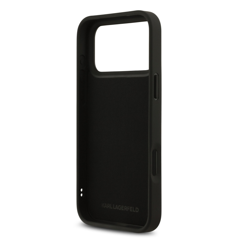 Karl Lagerfeld 3D gumiból készült Karl és Choupette hátlap iPhone 17 Pro Max készülékhez Fekete