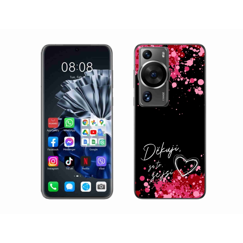 Gél borító mmCase a Huawei P60 Pro készülékre - szerelmes szöveg 2 fekete háttér