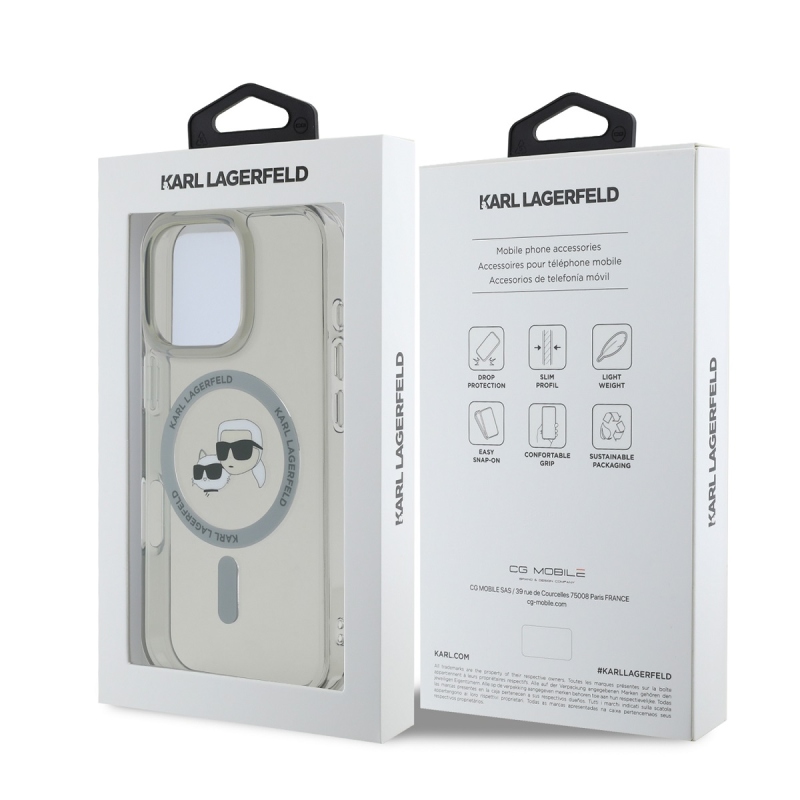 Karl Lagerfeld IML K&CH Heads fémkeret MagSafe hátlap iPhone 16 Pro Max-hoz Fekete