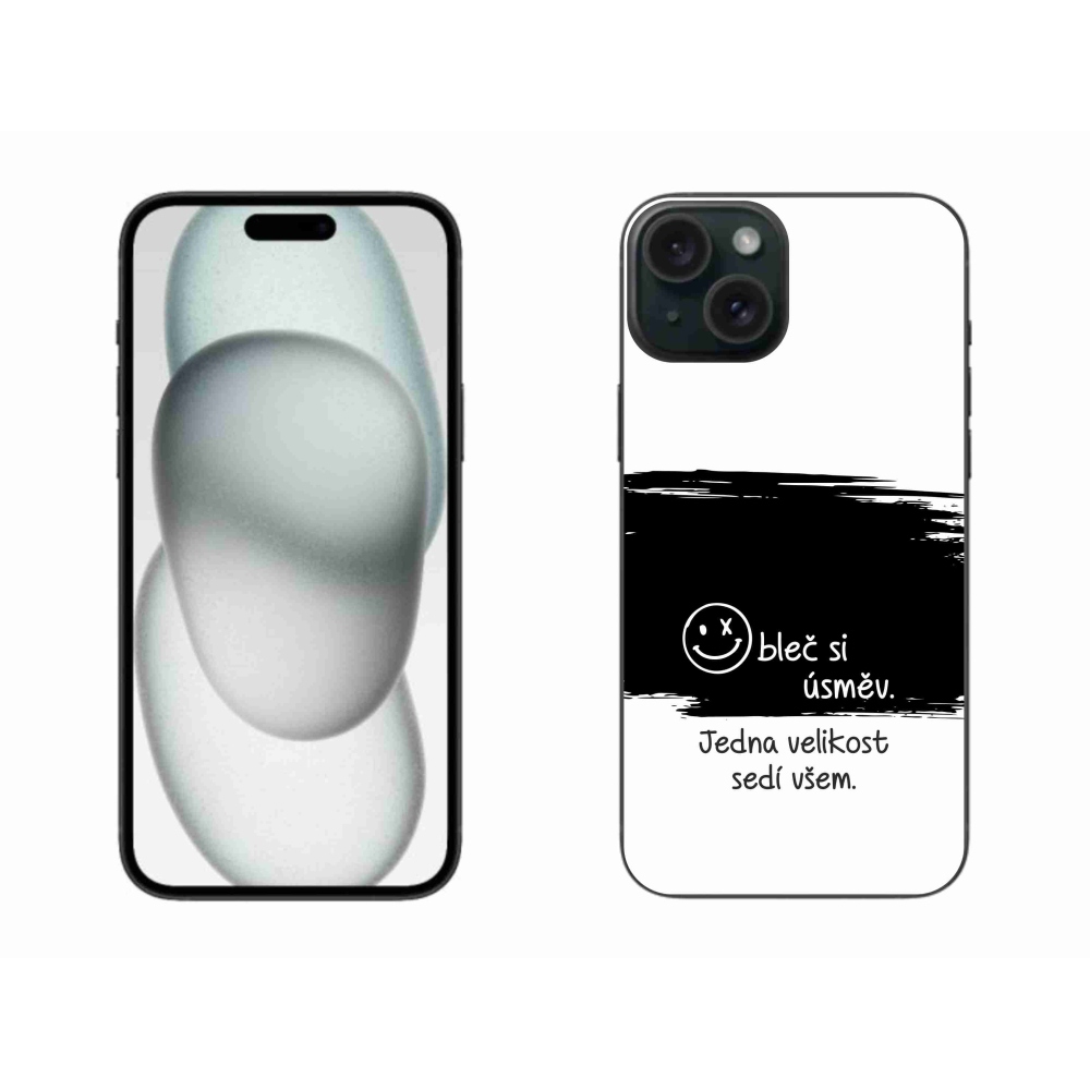 Gél borítás mmCase iPhone 15 Plus készülékhez - vicces szöveg 8 fekete és fehér háttérrel