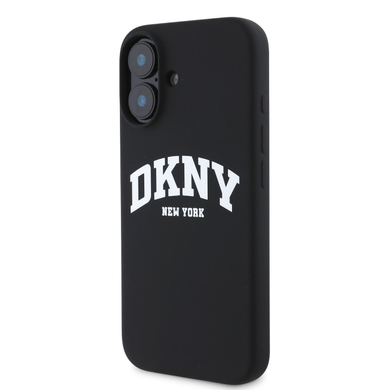 DKNY Liquid Silicone Arch Logo MagSafe hátlapi borító iPhone 16-hoz Fekete