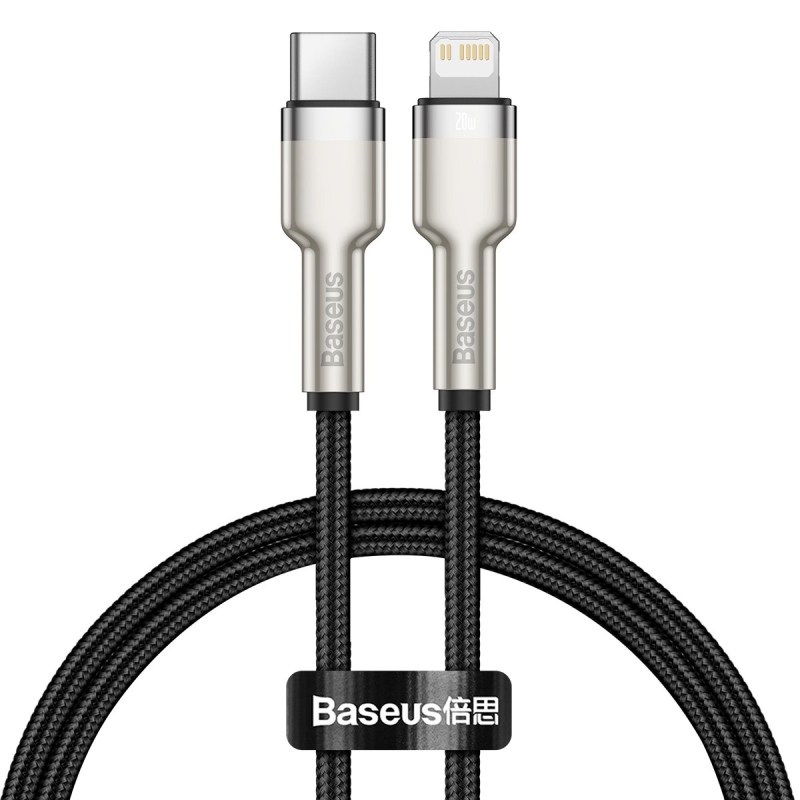 Baseus Cafule Metal sorozatú adatkábel USB-C - világítás 20W 0.25m Fekete
