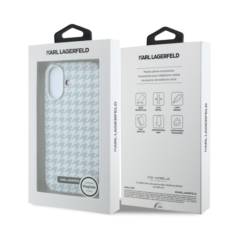 Karl Lagerfeld PU Houndstooth gyantalemez MagSafe hátlapi borító iPhone 17 kékhez