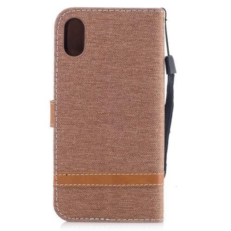 Textil/PU bőr tok iPhone X készülékhez - khaki színben