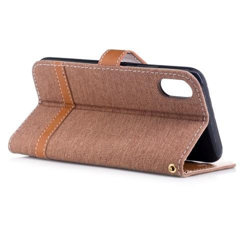 Textil/PU bőr tok iPhone X készülékhez - khaki színben