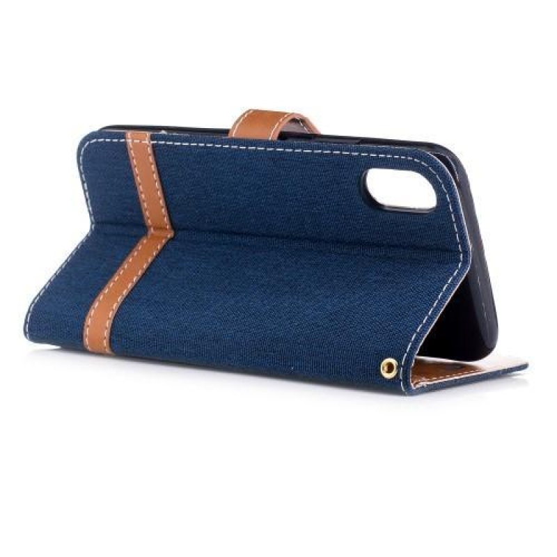 Textil/PU bőr tok iPhone X készülékhez - sötétkék