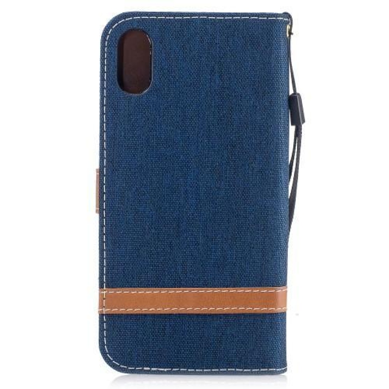 Textil/PU bőr tok iPhone X készülékhez - sötétkék