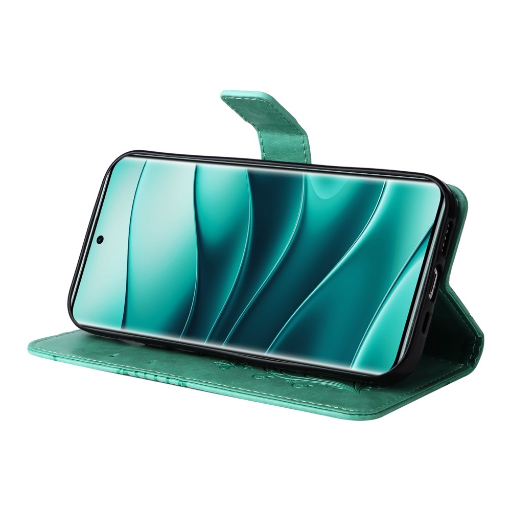 Nagy pillangó könyv tok Xiaomi Redmi Note 14 Pro 5G/Poco X7 5G/Note 14 Pro+ 5G - teal színben