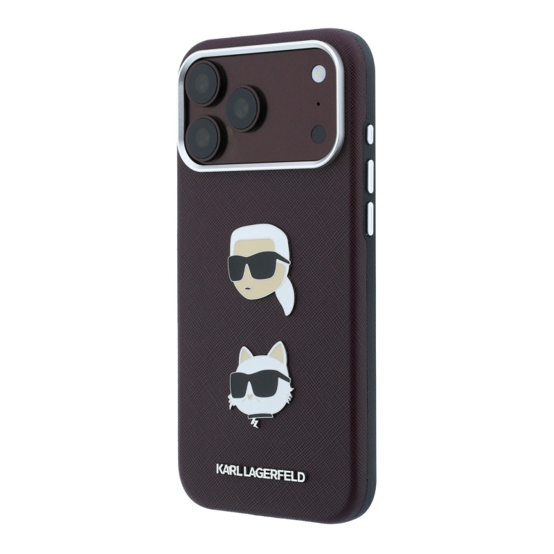 Karl Lagerfeld PU Semi Wrap Saffiano K&CH Heads hátsó tok iPhone 18 Pro-hoz, bordó
