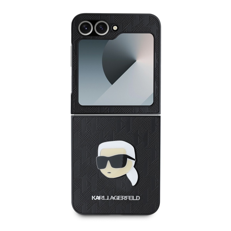 Karl Lagerfeld PU Saffiano Monogram Karl Head hátlap Samsung Galaxy Z Flip 6 Fekete fekete