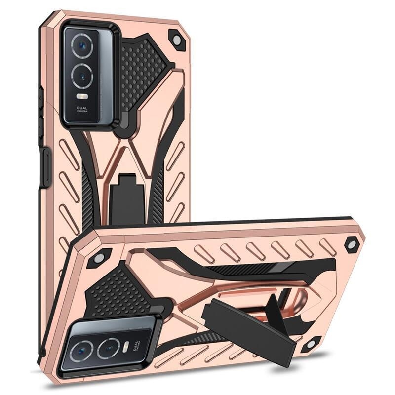 Phantom hibrid tartós borítás felhajtható állvánnyal Vivo Y76 5G/Y76s készülékhez - rózsaarany