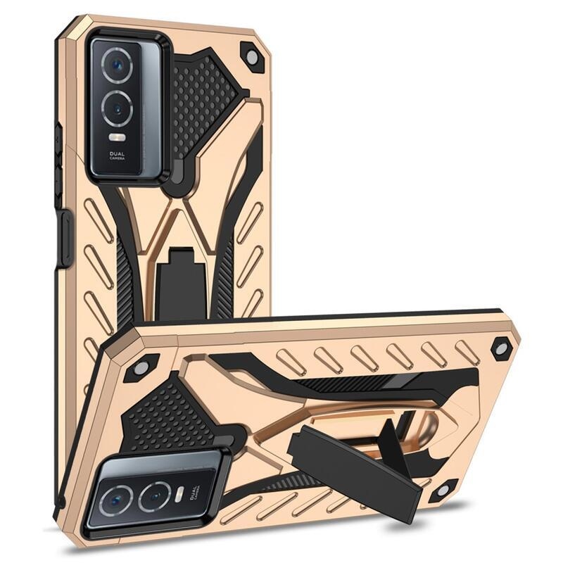 Phantom hibrid tartós borító felhajtható állvánnyal Vivo Y76 5G/Y76s készülékhez - arany színben