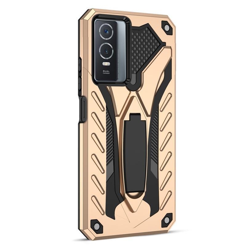 Phantom hibrid tartós borító felhajtható állvánnyal Vivo Y76 5G/Y76s készülékhez - arany színben