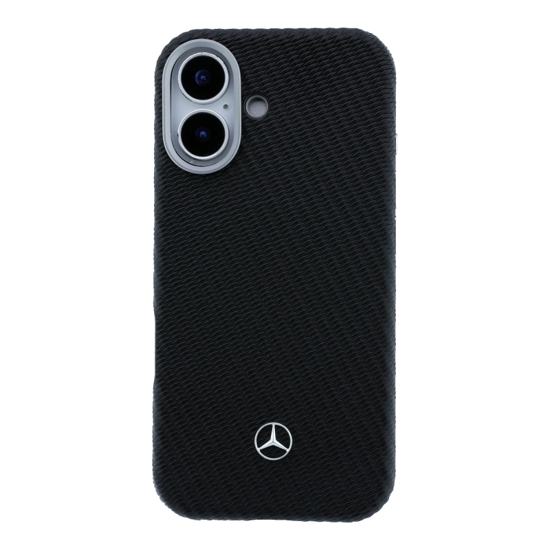 Mercedes PU bőr és fa anyagú, félig burkoló MagSafe hátsó tok iPhone 17-hez, fekete