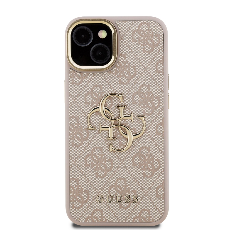 Guess PU 4G fém logó állvány kamera keret hátlapja iPhone 13 rózsaszínhez