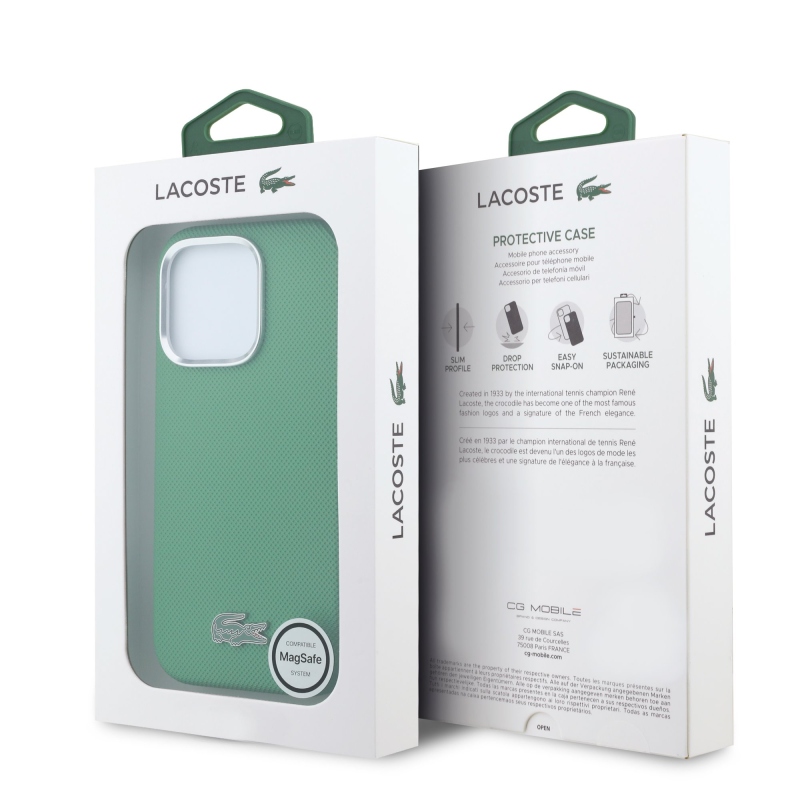 Lacoste PVC Iconic Petit Pique fém logó MagSafe hátlap iPhone 16 Pro Max Estragon zöldhez