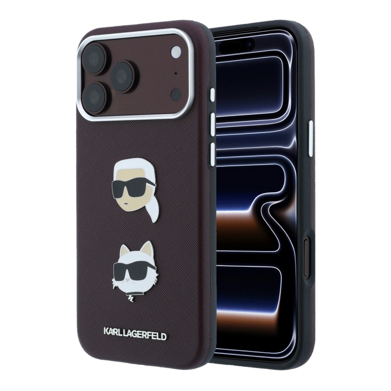 Karl Lagerfeld PU Semi Wrap Saffiano K&CH Heads hátsó tok iPhone 18 Pro-hoz, bordó