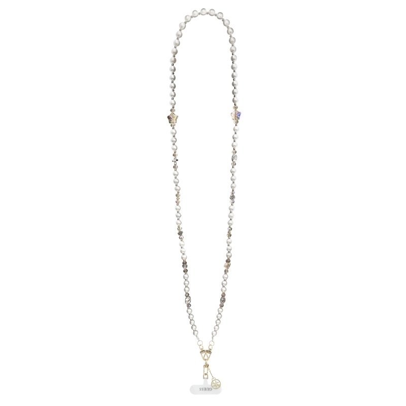 Guess Crossbody pánt Gyöngy és 4G Charm Fehér