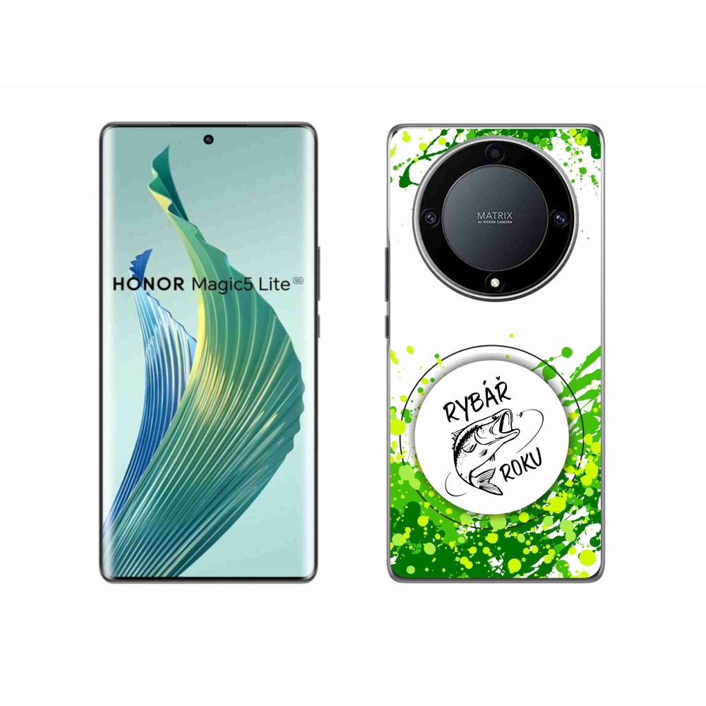 Gél borító mmCase a Honor Magic 5 Lite 5G számára - az év horgásza fehér háttérrel