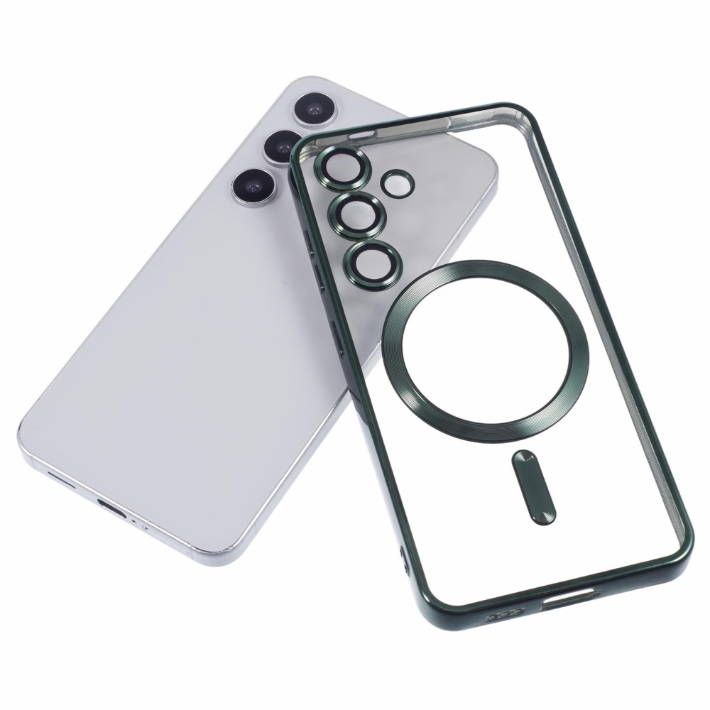 Átlátszó tok kameravédelemmel és MagSafe támogatással Samsung Galaxy S25+ készülékhez - zöld színű