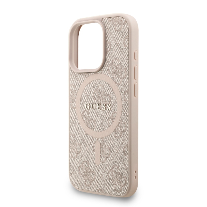 Guess PU bőr 4G színes gyűrűs pánt MagSafe hátsó borító iPhone 16 Pro Max rózsaszínhez