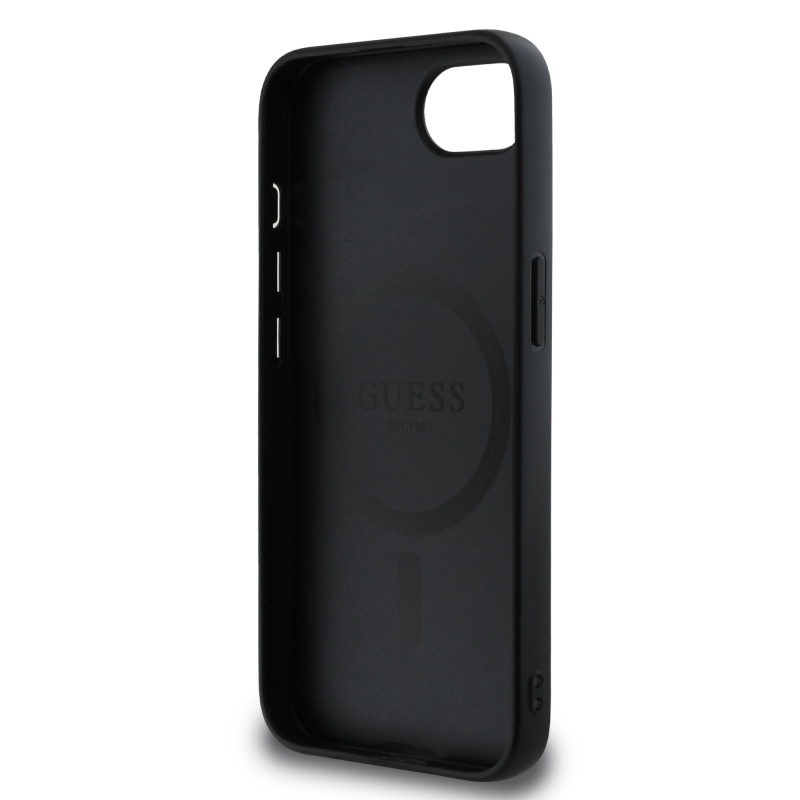 Guess PU 4G Peony MagSafe hátlap iPhone 16e/17e fekete iPhone 16e/17e számára