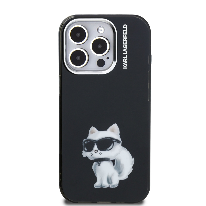 Karl Lagerfeld IML Aquarelle Choupette hátlap iPhone 15 Pro Max-hoz Fekete