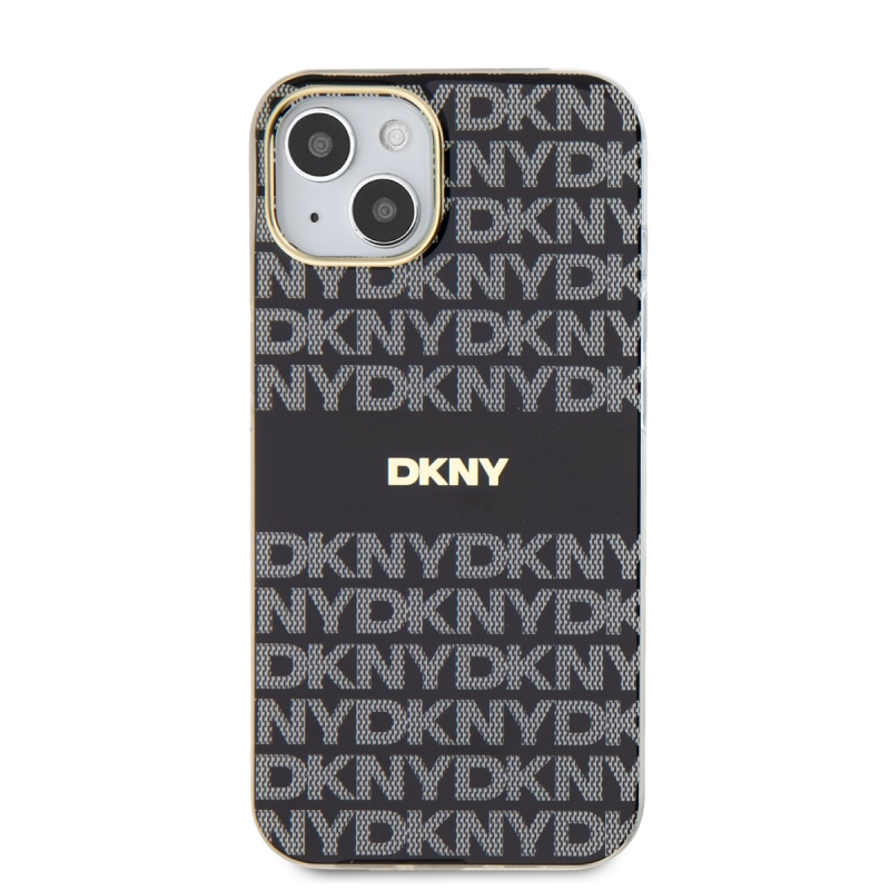 DKNY PC/TPU ismétlődő mintás tonális csíkos Magsafe hátlap iPhone 15-hez Fekete