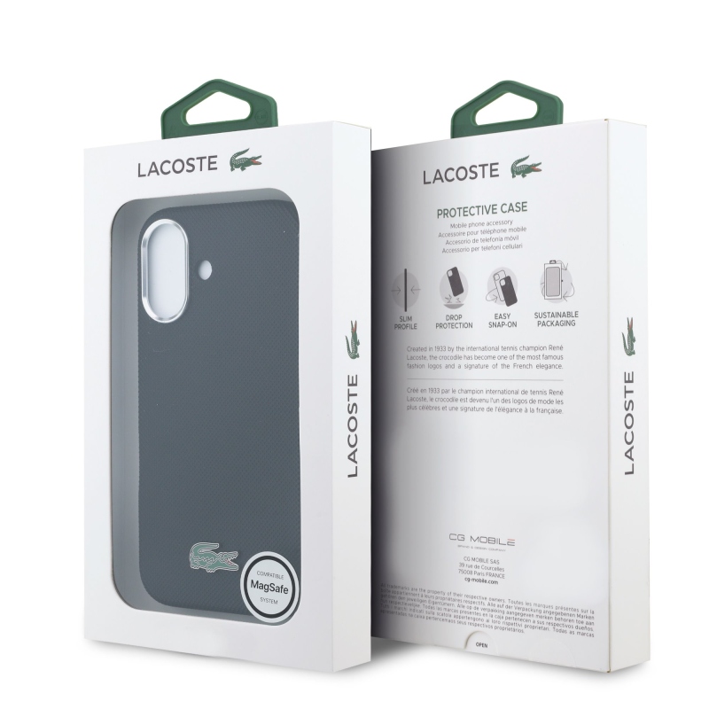 Lacoste PVC Iconic Petit Pique fém logó MagSafe hátlap iPhone 16-hoz Fekete
