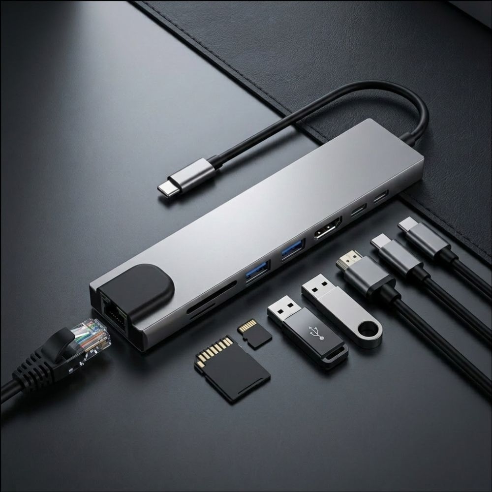 Tech-Protect HB09 USB-C adapter 8 az 1-ben HDMI, USB, RJ45 és kártyaolvasóval
