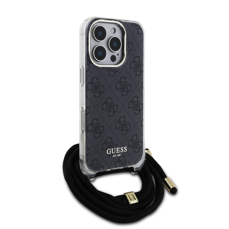 Guess IML 4G nyomtatott keresztpántos hátlapi borító iPhone 16 Pro Fekete