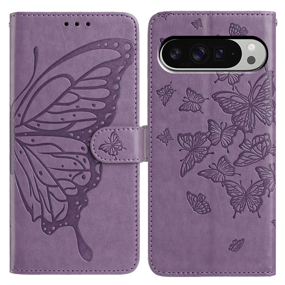 Virágos pillangó könyvtáska Google Pixel 10 Pro XL/Pixel 9 Pro XL - lila