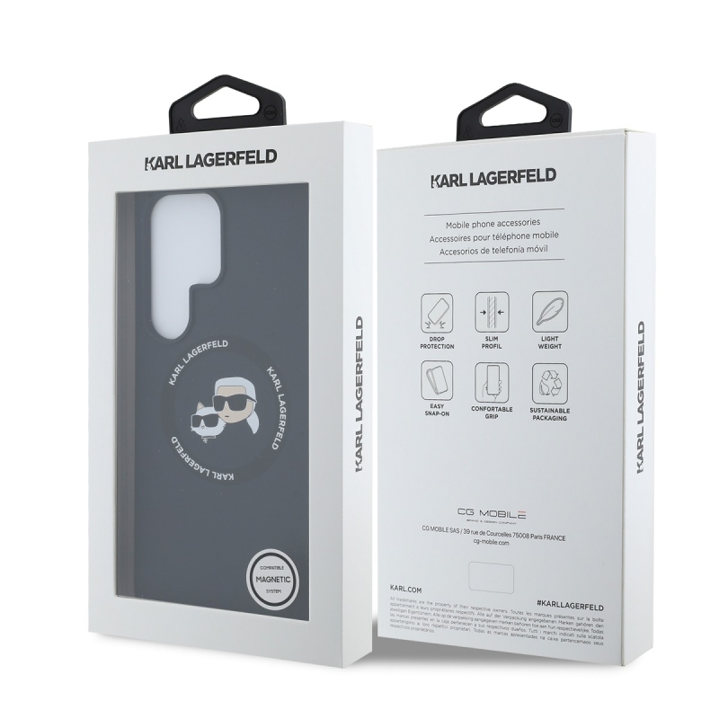 Karl Lagerfeld Liquid Silicone K&CH Heads MagSafe hátlap Samsung Galaxy S25 Ultra fekete