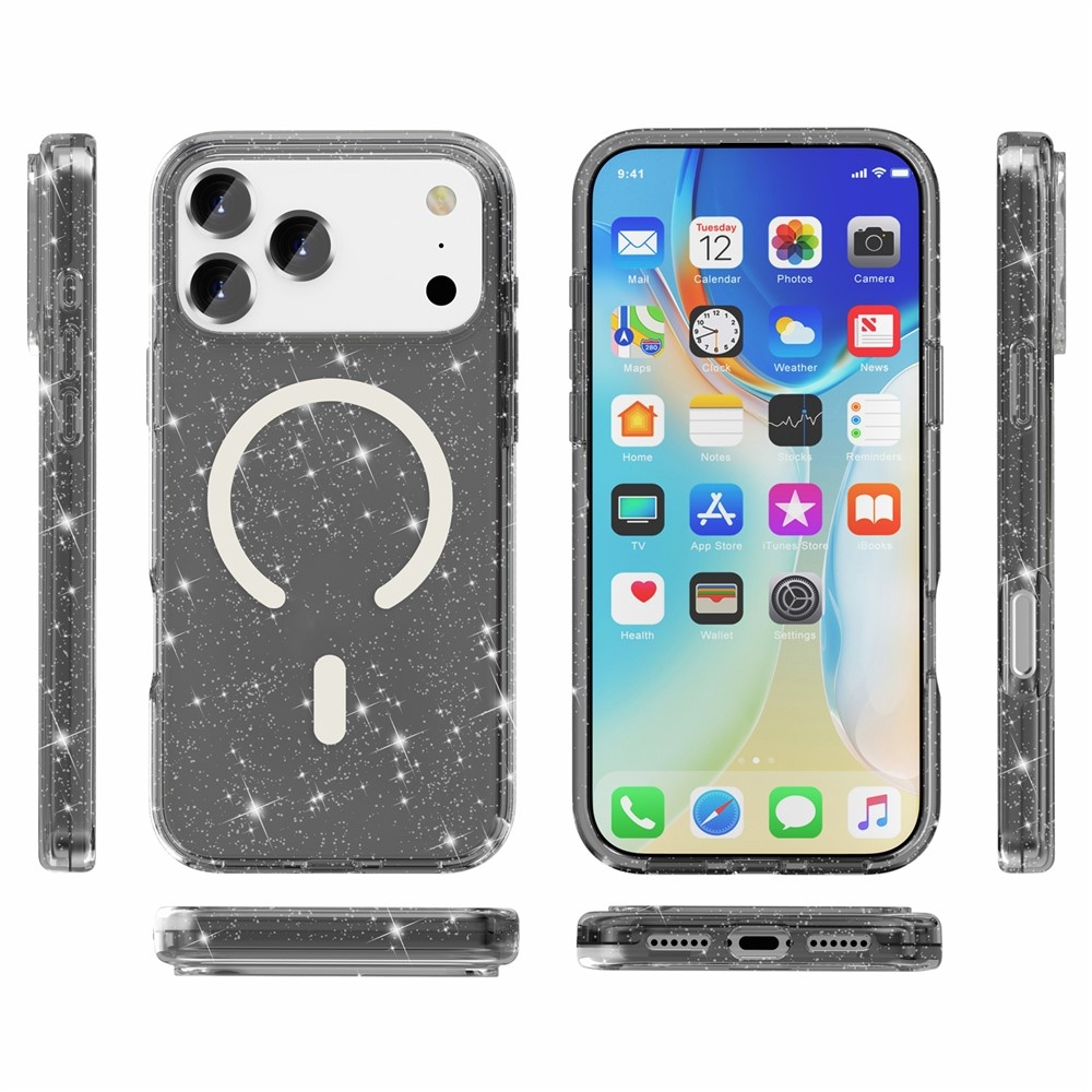 Powder gél tok merev háttámlával és MagSafe-vel az iPhone 18 Pro Max/17 Pro Max mobiltelefonhoz – fekete