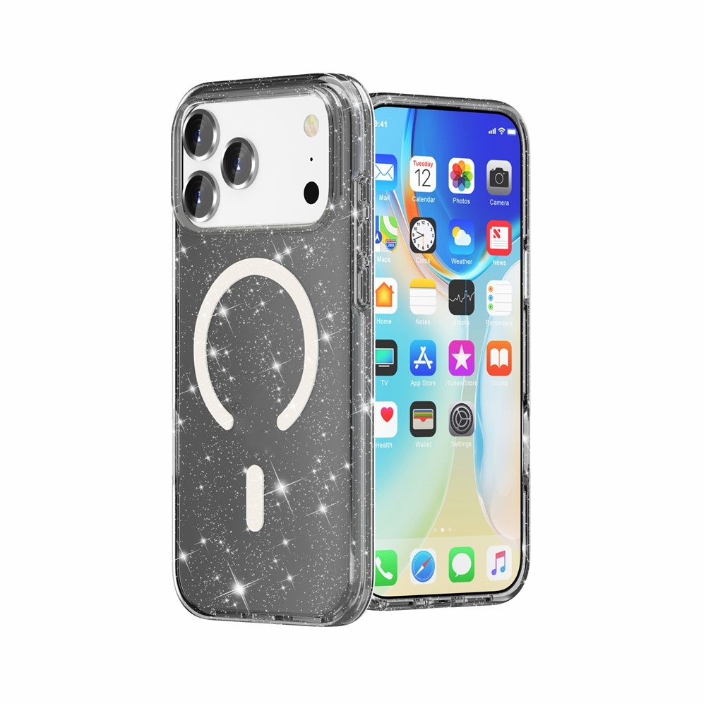 Powder gél tok merev háttámlával és MagSafe-vel az iPhone 18 Pro Max/17 Pro Max mobiltelefonhoz – fekete