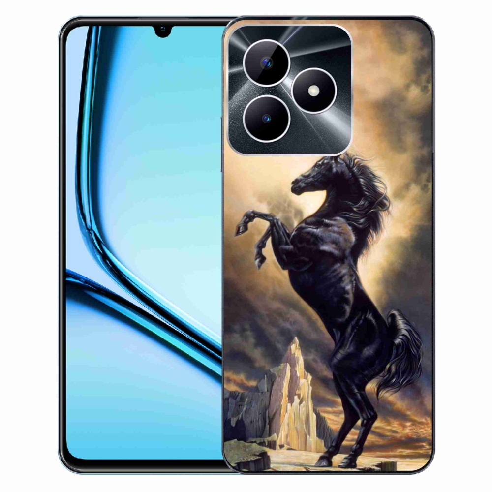 Zselés borító mmCase a Realme Note 50 készülékhez - fekete rajzfilm ló